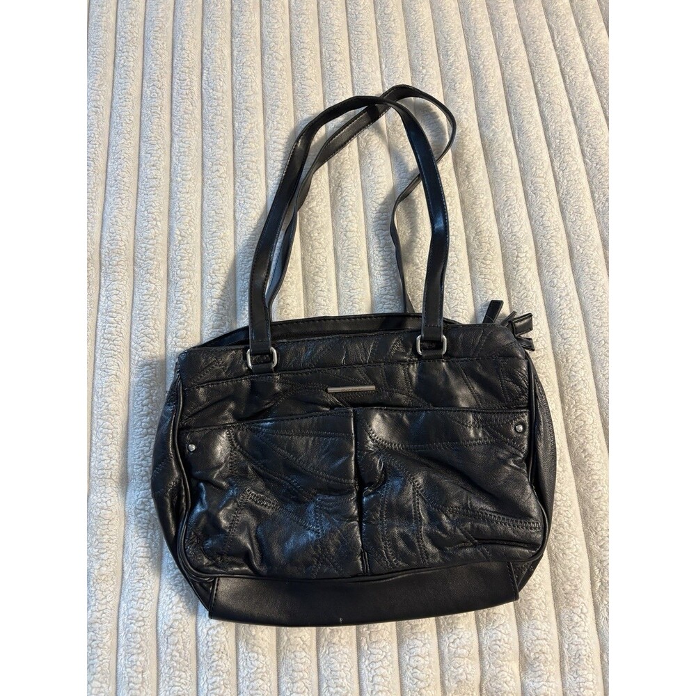 Vintage Jaclyn Smith Shoulder Bag Purse Black Leather Snap Grunge Emo Utility